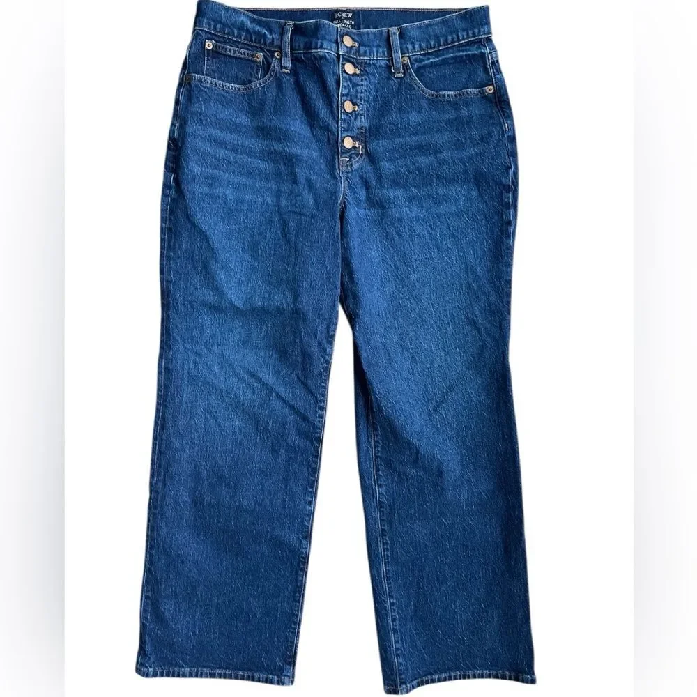 J. Crew Full-Length Wide-Leg Jeans Size 31 Dark Wash Button Fly
